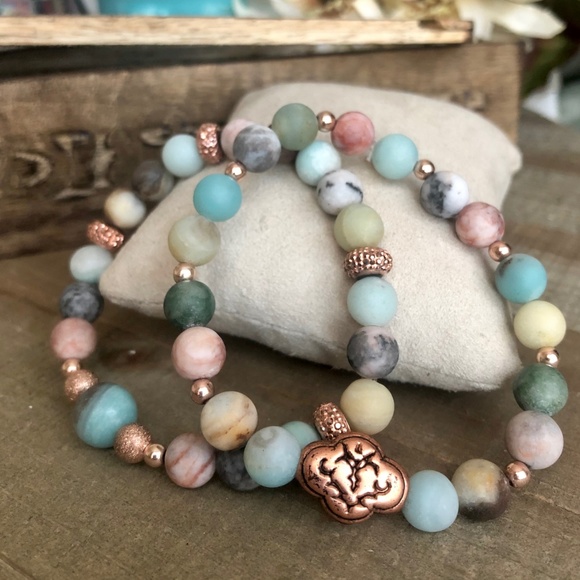 Beaded Bracelet Set w/ Rose Gold Accents Amazonite - Picture 5 of 7